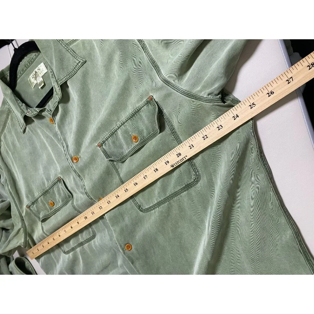 Ryan Michael Men Silk Blend Green Button Up Shirt Size Large Long Sleeve Western - Picture 4 of 16